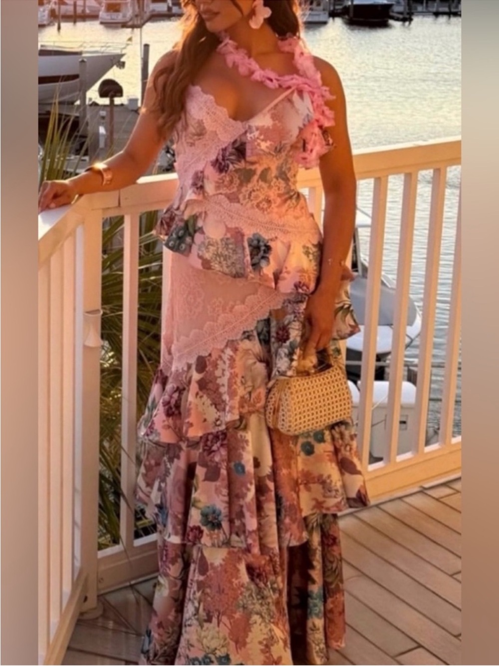BHLDN Elora Pink Romantic Floral Lace Formal Bohemian Ruffle Maxi Dress Gown 10 - Picture 1 of 10